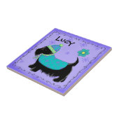 Zwarte Scottie Terrier Dog Name Persoonlijk Paars Tegeltje (Zijkant)