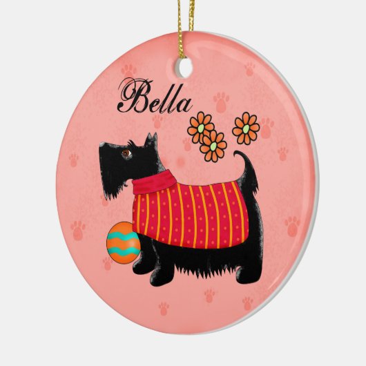 Zwarte Scottie Terrier Dog Name Persoonlijk Rood Keramisch Ornament (Links)