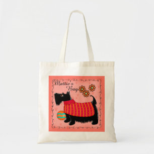 Zwarte Scottie Terrier Dog Name Persoonlijk Rood Tote Bag