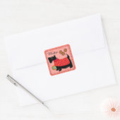 Zwarte Scottie Terrier Dog Name Persoonlijk Rood Vierkante Sticker (Envelop)