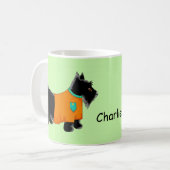 Zwarte Scottie Terrier Dog Oranje Name Persoonlijk Koffiemok (Voorkant links)
