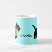 Zwarte Scottie Terrier Dog Oranje Name Persoonlijk Koffiemok (Center)