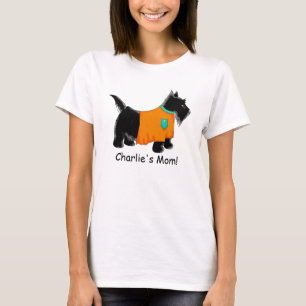 Zwarte Scottie Terrier Dog Oranje Name Persoonlijk T-shirt
