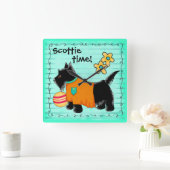 Zwarte Scottie Terrier Dog Persoonlijk Blauwgroen  Vierkante Klok (Huis)