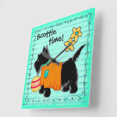 Zwarte Scottie Terrier Dog Persoonlijk Blauwgroen  Vierkante Klok (Hoek)