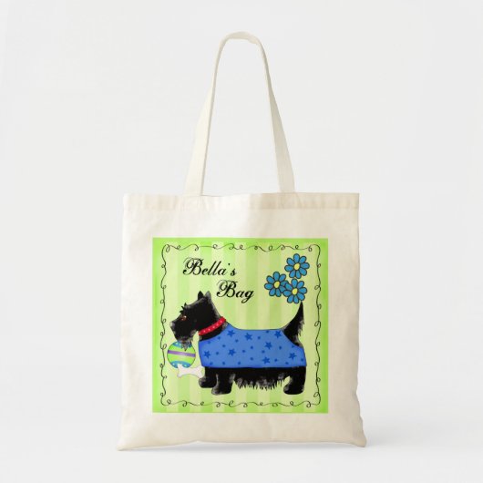 Zwarte Scottie Terrier Dog Persoonlijk Groen Tote Bag (Voorkant)