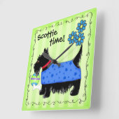 Zwarte Scottie Terrier Dog Persoonlijk Groen Vierkante Klok (Hoek)