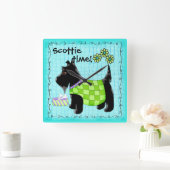 Zwarte Scottie Terrier Dog Persoonlijke Turquoise Vierkante Klok (Huis)