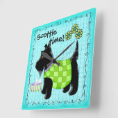 Zwarte Scottie Terrier Dog Persoonlijke Turquoise Vierkante Klok (Hoek)
