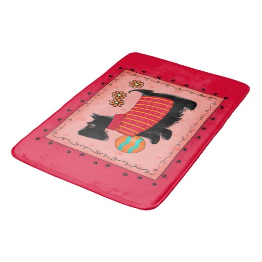Zwarte Scottie Terrier Dog Red Coral Decorative Badmat (Gekanteld)
