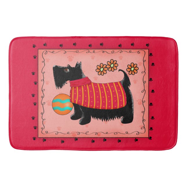 Zwarte Scottie Terrier Dog Red Coral Decorative Badmat (Voorkant)