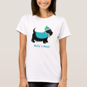 Zwarte Scottie Terrier Dog Turquoise Name Aangepas T-shirt