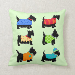 Zwarte Scottie Terrier Dogs Green Decorative Kussen