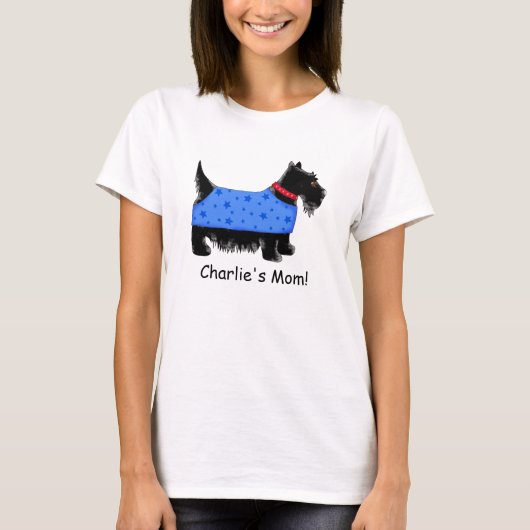 Zwarte Scottie Terrier Hond Blauwe Naam Gepersonal T-shirt (Voorkant)