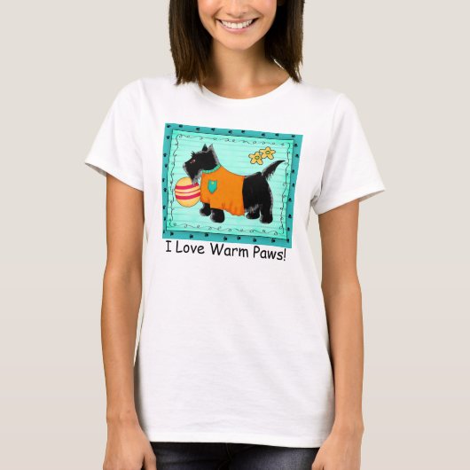 Zwarte Scottie Terrier Hond Turquoise Love Paws T-shirt (Voorkant)