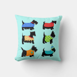 Zwarte Scottie Terriër Honden Turquoise Decoratief Kussen