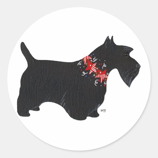 Zwarte Scottish Terrier Holiday Collar Ronde Sticker (Voorkant)