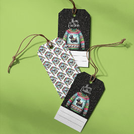 Zwarte Scotty Dog Lelijke Kersttrui Cadeaulabel