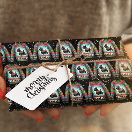Zwarte Scotty Dog Lelijke Kersttrui Cadeaupapier