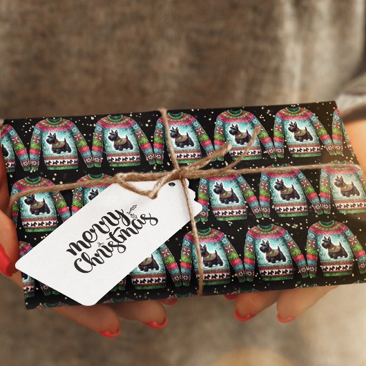 Zwarte Scotty Dog Lelijke Kersttrui Cadeaupapier