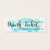 Zwarte Script & Aqua Aquarel Drinktickets Mini Visitekaartjes (Voorkant)