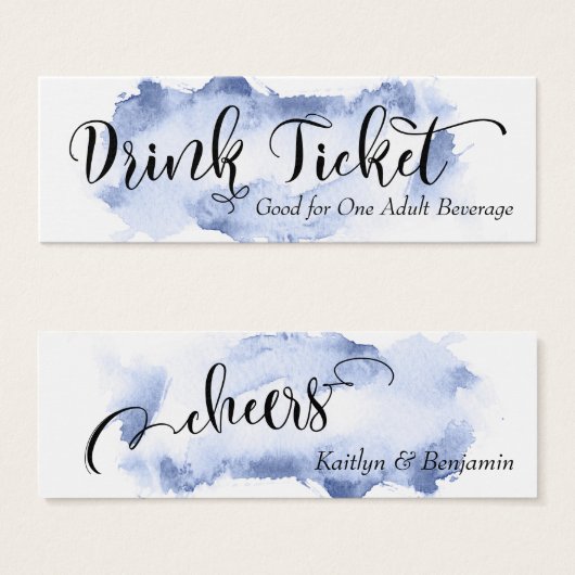 Zwarte Script & Donkerblauwe Aquarel Drinkkaarten Mini Visitekaartjes (Voorkant /achterkant)