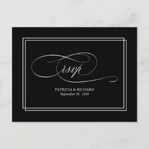 Zwarte Script Eenvoudige Elegante Trouw RSVP Postk Briefkaart