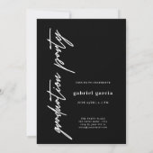 Zwarte Script Foto Afstudeeraankondiging Kaart (Achterkant)