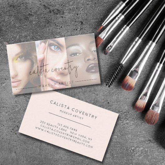 Zwarte Script Foto Blush Roze Make-up Bedrijf Visitekaartje