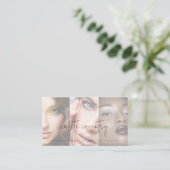 Zwarte Script Foto Blush Roze Make-up Bedrijf Visitekaartje (Staand voorkant)