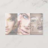 Zwarte Script Foto Blush Roze Make-up Bedrijf Visitekaartje (Voorkant)