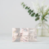 Zwarte Script Foto Blush Roze Make-up Zakelijk Visitekaartje (Staand voorkant)