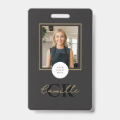 Zwarte Script Foto Wimpers Zakelijk Badge (Voorzijde)