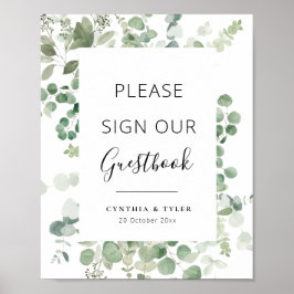 zwarte script groene eucalyptus trouwgastenboek poster