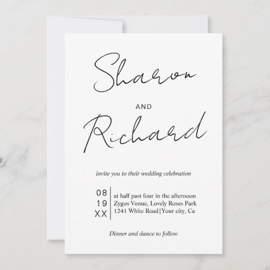 Zwarte script kalligrafie op witte foto bruiloft kaart (Voorkant)