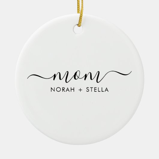 Zwarte Script Kinderen Namen Moeder Keramisch Ornament (Voorkant)