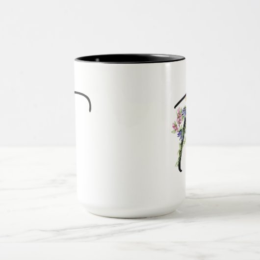 Zwarte Script Letter "T" Kleurrijke Wildflowers Mok (Midden)