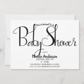 Zwarte Script Moderne Minimale Baby Shower Feestje Kaart (Voorkant)