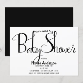 Zwarte Script Moderne Minimale Baby Shower Feestje Kaart