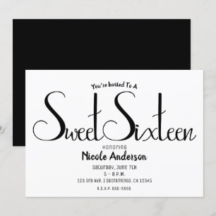 Zwarte script moderne minimale sweet sixteen 16 fe kaart