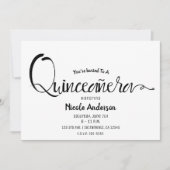 Zwarte Script Moderne Minimalistische Quinceañera Kaart (Voorkant)