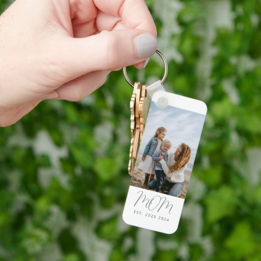 Zwarte Script Moeder Gevestigd Modern Foto Wit Sleutelhanger (Hand)