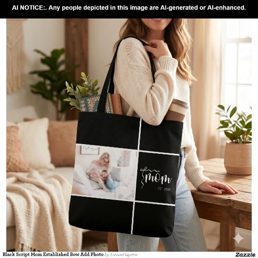 Zwarte Script Moeder Opgericht Boog Voeg Foto Toe Tote Bag