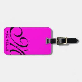 Zwarte Script Monogram Roze Bagagelabel