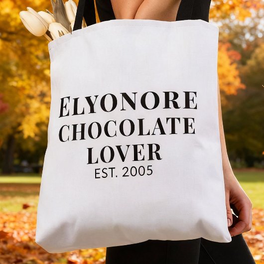 Zwarte Script Naam Gevestigde Chocolade Liefhebber Tote Bag