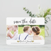 Zwarte Script Save the Date Moderne Foto Huwelijk Kaart (Staand voorkant)