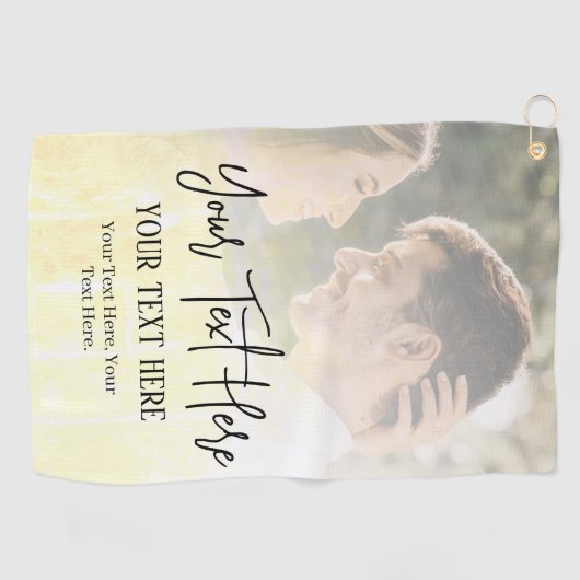 Zwarte Script-tekst met  foto Golfhanddoek (Horizontaal)