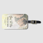 Zwarte Script-tekst met  foto-koppeling Bagagelabel (Voorkant (horizontaal))