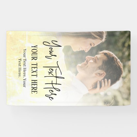 Zwarte Script-tekst met fotobruiloft Spandoek (Horizontaal)