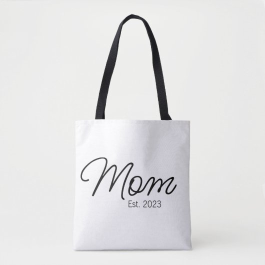 Zwarte Script Typografie Oprichtingsjaar Moeder Tote Bag (Voorkant)